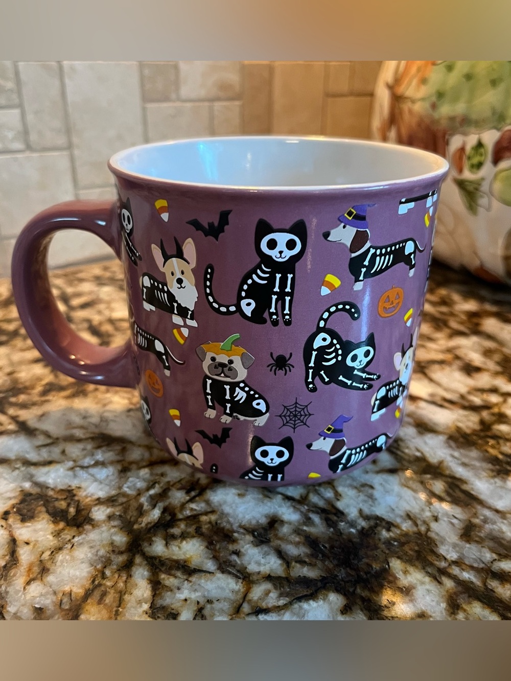 Halloween Skeleton Dog & Cat Large Ceramic Mug